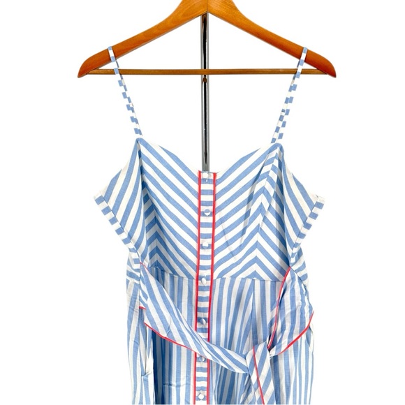 Eliza J Blue White Striped Belted Fit & Flare Midi Dress size 14 - Picture 3 of 12